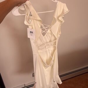 Selfie Leslie Cream Lace-Up Mini Dress